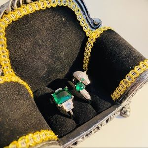 925 silver Green crystal ring